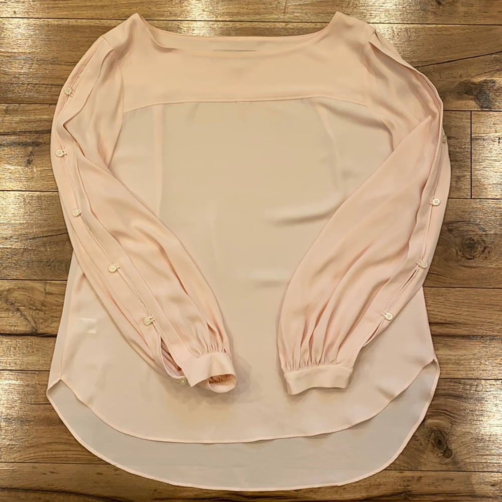 Loft pink long sleeved blouse with button sleeves